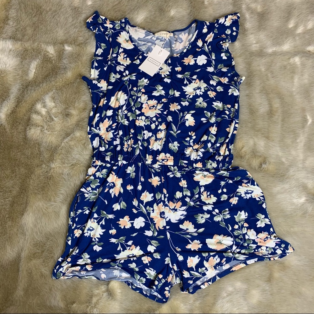 NWT Ninexis blue floral romper with pockets - Picture 8 of 8